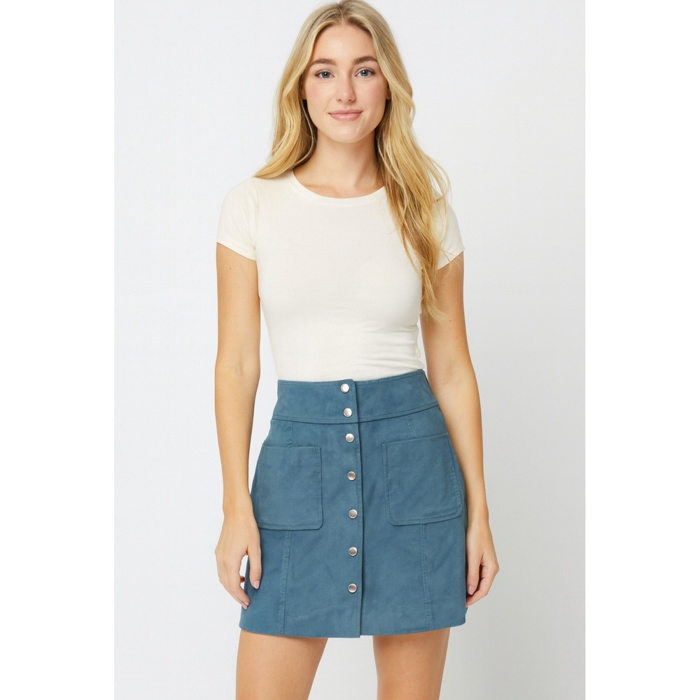 Women's Bagatelle City Faux Suede Mini Skirt Large Dolphin Free Ship Blue New